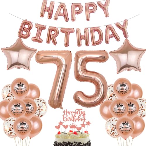 Rosegold Luftballon 75. Geburtstag Frau Rosegold 75. Geburtstag Dekorationen Frau Ballon 75. Geburtstagsdeko Rosegold 75 Geburtstag Frauen Rosegold Geburtstagsdeko 75 Happy Birthday Banner von Haosell