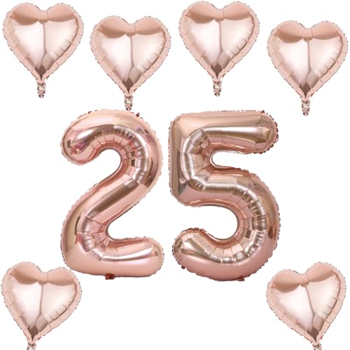 Roségold Zahlen Luftballon 25 +6 pcs herz Heliumballon 25. Geburtstag Deko für Frauen,40" Roségold Riesen Folienballon 25 für 25 Jahre Geburtstag deko, Roségold Helium Zahlenballon 25 von Haosell