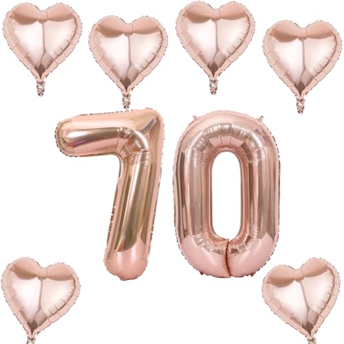 Roségold Zahlen Luftballon 70 +6 pcs herz Heliumballon 70. Geburtstag Deko für Frauen,40" Roségold Riesen Folienballon 70 für 70 Jahre Geburtstag deko, Roségold Helium Zahlenballon 70 von Haosell