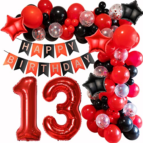 Rot 13 Geburtstag Deko Mädchen 13. Ballon Girlande Rot Schwarz Geburtstagsdeko 13 Junge Luftballons Girlande 13 Jahr Geburtstagdeko Rot Schwarz Deko 13 Geburtstag Luftballon Ballon Girlande von Haosell