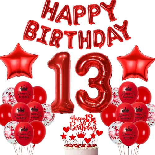 Rot 13. Geburtstag Deko Luftballon 13 Geburtstag Mädchen Rot 13. Ballons Party Deko Mädchen 13 Jahre Geburtstagsdeko Rot Ballon 13 Geburtstag Luftballons Mädchen Junge 13. Party Dekoration Rot von Haosell