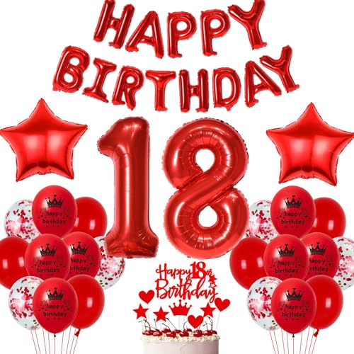 Rot 18. Geburtstag Deko Luftballon 18 Geburtstag Mädchen Rot 18. Ballons Party Deko Mädchen 18 Jahre Geburtstagsdeko Rot Ballon 18 Geburtstag Luftballons Mädchen Junge 18. Party Dekoration Rot von Haosell