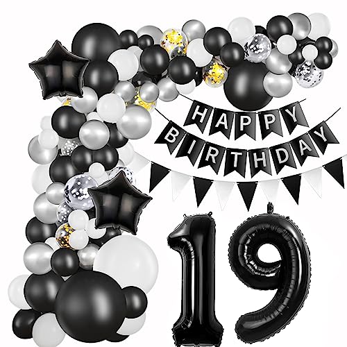 Schwarz 19. Geburtstag Dekoration Ballon 19 Jahre Junge 19 Geburtstag Deko Mädchen Luftballon 19. Geburtstag Silber Schwarz Geburtstagsdeko 19 Jahre Mädchen Junge 19 Ballon Girlande Silber Schwarz von Haosell