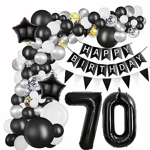 Schwarz 70. Geburtstag Dekoration Ballon 70 Jahre Männer 70 Geburtstag Deko Frauen Luftballon 70. Geburtstag Silber Schwarz Geburtstagsdeko 70 Jahre Frauen Mann 70 Ballon Girlande Silber Schwarz von Haosell