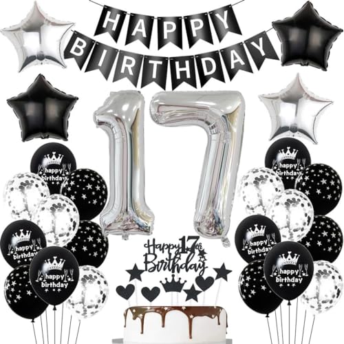 Schwarz Silber Luftballons 17. Geburtstag Dekoration,Schwarz Silber Geburtstagsdeko 17 Jahre Junge Mädchen,Schwarz Ballons 17. Geburtstag Junge, Schwarz 17 Jahre Tortendeko,Schwarz 17. Party Deko Schwarz Silber Luftballons 17. Geburtstag Dekoration,Schwarz Silber Geburtstagsdeko 17 Jahre Junge Mädchen,Schwarz Ballons 17. Geburtstag Junge, Schwarz 17 Jahre Tortendeko,Schwarz 17. Party Deko von Haosell