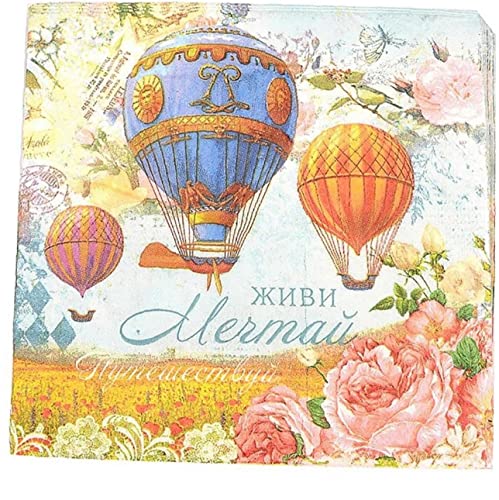 20pcs/pack Floraler Heißluftballon Tisch Decoupage Papier Servietten Blumenbuchstaben Serviettenpapiergewebe Für Party -dekor -vorräte von Haowul