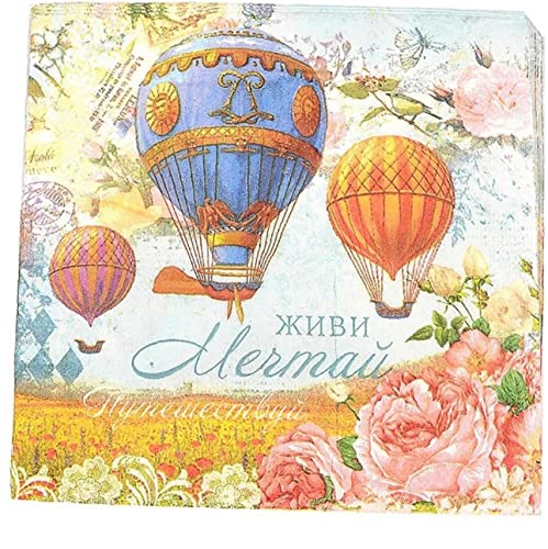 Haowul 20pcs/Pack Floraler Heißluftballon Tisch Decoupage Papier Servietten Blumenbuchstaben Serviettenpapiergewebe Für Party -dekor -vorräte von Haowul