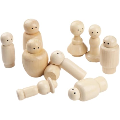 Haowul 10 Stück Holzklammer-Puppen Aus Holz, Unbemalt, Puppen, Bastelfiguren, Desktop-Ornamente, Spielzeug Für Kinder, DIY-Projekt, Malerei von Haowul