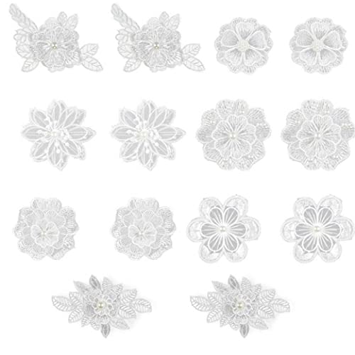 Haowul 14 Stücke Stickerei Weiße Blumen Nähen Auf Patchabzeichen Hochzeit Braut Kleid 3D Bestickte Applique DIY von Haowul