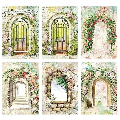 Haowul Ästhetische Dekorative Handwerksvorräte, Vintage Castle Door Fenster Schablonenpapier Für Junk Journal Supplies, Scrapbooking Materialpapier Für Journaling Supplies von Haowul