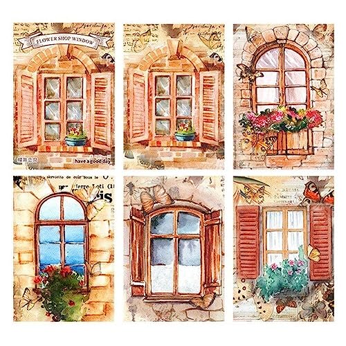 Haowul Scrapbook Material Pack - Vintagedoor Fenster Landschaftsgestaltung Papierkarte Rhythmus Art Paper Pack Für Junk Journaling Journals Artikelsammlung Dekoration von Haowul