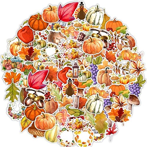 Herbst Herbstblätter Aufkleber Abziehbilder 50pcs Thanksgiving Kürbis Maple Acorns Fenster Klammer Dekor Für Behälter -Auto -Laptop Wasserflasche von Haowul