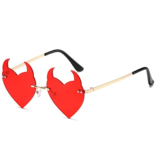 Randless Teufel Hörner Herz Form Sonnenbrille Für Frauen Retro Neuheit Funon Dämon Ohr Herzförmige Brille Halloween Party Cosplay -Brillen Accessoires von Haowul