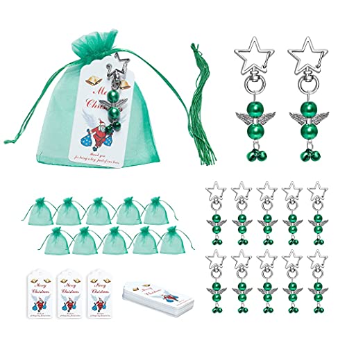 Haoyull Frohe Weihnachten Party-Set Engel Stern Glocken Anhänger für Schlüsselanhänger Organza Süßigkeiten Geschenktüten Tags Karte für Urlaub Dekoration Ornament Organza Süßigkeiten Geschenktüten von Haoyull