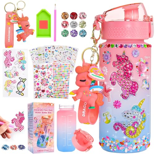 Hapikids Einhorn Geschenke für Mädchen 5 6 7 8 9 10 Jahre, Trinkflasche Kinder Wasserflasche Bastelset Weihnachtsgeschenke für Kinder 3-12 Jahre Einhorn Spielzeug ab 5-12 Jahre Diamond Painting Kinder von Hapikids