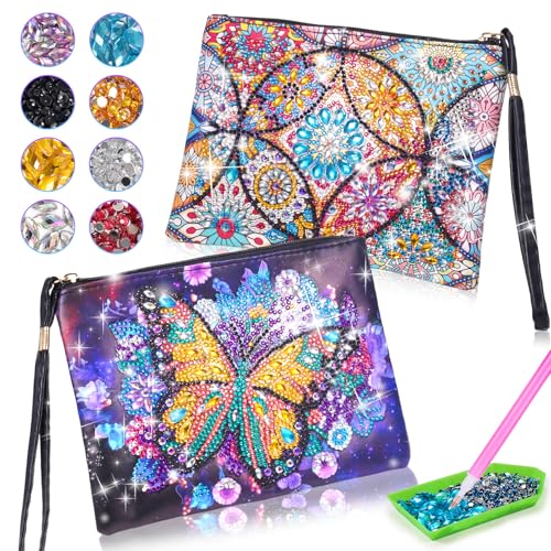 Hapikids Geschenk Mädchen 7 8 9 10 11 12 Jahre, 2 Stücke Diamond Painting Kinder Basteln Mädchen 7-12 Jahre Kleine Kosmetiktasche Diamant Painting Kinder Erwachsene Geburtstag Geschenk von Hapikids