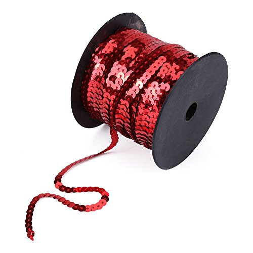 100 Yard Flacher Pailletten Rolle, 6mm Bunte Paillette Trim Flache Glitzerborte für DIY Handwerk, DIY Paillettenschnur Bandrolle für Bastelarbeiten, Verzierungen, Kostümzubehör(Rot) von Hapivida