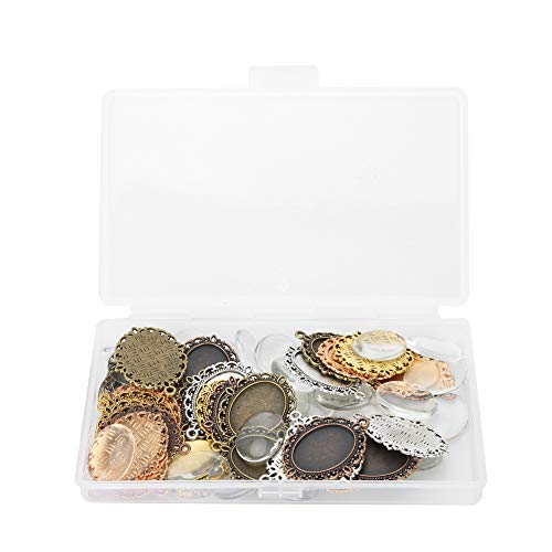 Hapivida 60 Stück 5 Farben Anhänger Tabletts Lünette und Transparente Glas Cabochon Rohlinge Set zum Basteln von DIY Schmuck Geschenken(60 Stk) von Hapivida