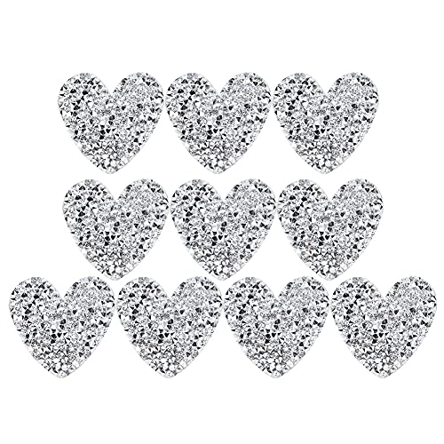 Hapivida 10 Stück Herz Strass Applikationen 4cm Glitzernde Kristalle zum Aufbügeln, Mode Accessoires für DIY Schuhe, Taschen, Hüte, Kleidung, Jacken, Jeans, Dekoration(Silber) von Hapivida