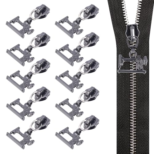 Hapivida 10 Stück Zipper Sliders Ersatz, Reißverschluss Schieber mit Nähmaschine Hängender,Metall Zipper Sliders für DIY Kleidung Taschen Zelte Gepäck Schlafsack Koffer(Grau) von Hapivida