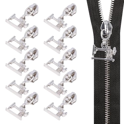 Hapivida 10 Stück Zipper Sliders Ersatz, Reißverschluss Schieber mit Nähmaschine Hängender,Metall Zipper Sliders für DIY Kleidung Taschen Zelte Gepäck Schlafsack Koffer(Silber) von Hapivida