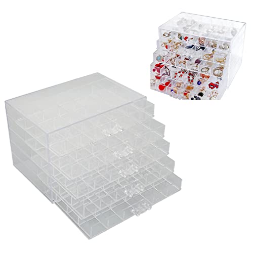 Hapivida 120 Grids Acryl Schmuck Aufbewahrungsbox 5 Schubladen Transparente Ohrring Schmuckkästchen Sortierboxen für Frauen Mädchen Ringe Halsketten Make-up Kosmetik von Hapivida