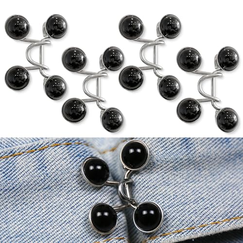 Hapivida 16Pcs Taillen Knöpfe Abnehmbare Passform Hosenschnallen Verstellbarer Hosenbund Reduzierer für Jeansröcke Hosenkragen(Schwarze Perle) von Hapivida