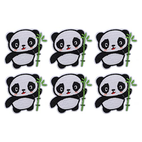 Hapivida 6 STÜCKE Niedlicher Panda Bestickter Aufnäher, DIY Aufbügler zum Aufbügeln/Aufnähen 5 x 5,4 cm Baumwolle Aufnäher für Kinder von Hapivida