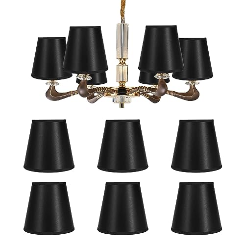 Hapivida 6 Stück Kleiner Lampenschirm, Schwarz Kronleuchter Lampenschirme E14 Clip Nachttisch Lampenschirm, Modern Simple Clip on Stoff Lampshades für Wandleuchte Tischlampe, 9 x 13 x 14 cm von Hapivida