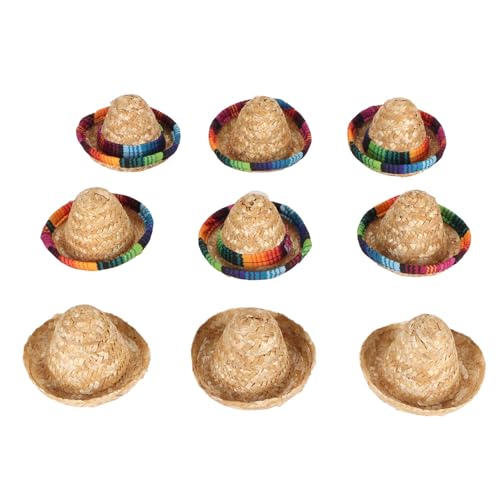 Hapivida Mini Mexikanische Hüte, 9 Stück Mini Sombrero Partyhüte, 3 Verschiedene Arten von Kleinen Strohweinflaschen Abdeckungshüten Sombrero Kostümhüte für Fiesta Partys von Hapivida