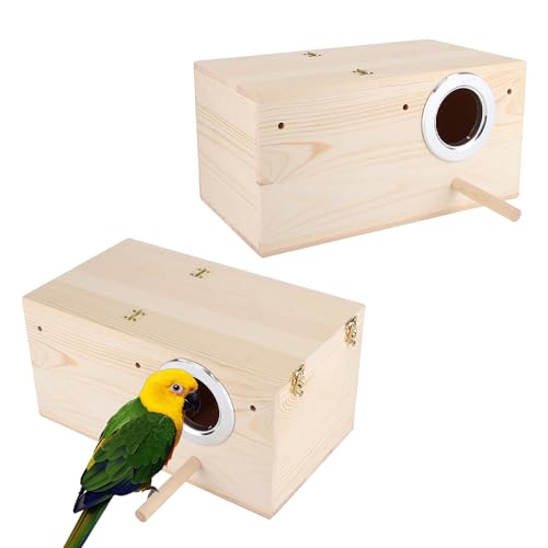 Sittich Nistkasten, Holz Haustier Zuchtbox Käfig Vogelhaus Papageien Paarungsbox mit Ständer für Fink, Kanarienvogel, Sperling (34 x 19,5 x 17 cm) von Hapivida