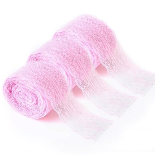 Spitzenband, 10 Meter 4,5cm Breites Vintage Spitzenbordüre Weiss Spitze Tischband Spitzenband Zum Nähen für Hochzeit Tischdeko Basteln Geschenkband(Rosa-3PCS) von Hapivida