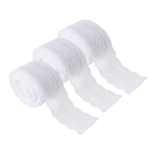 Spitzenband, 10 Meter 4,5cm Breites Vintage Spitzenbordüre Weiss Spitze Tischband Spitzenband Zum Nähen für Hochzeit Tischdeko Basteln Geschenkband(Weiß-3PCS) von Hapivida