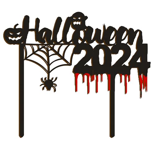 Halloween Cake Topper 2024 - Schwarz mit Bluteffekt, umweltfreundliche Holzdekoration, handbemalt - Einzigartige Dekoration von Happenings