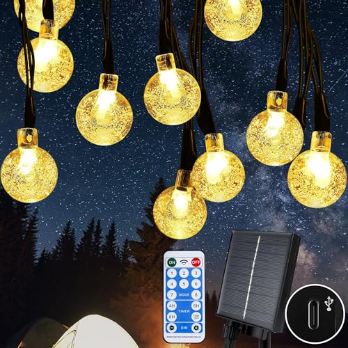 HappiHause Solar Lichterkette 15M 105 LED Solarlichterkette 8 Modi Kristall Kugeln Wasserdicht IP65 für Außen Innen Deko Garten Bäume Terrasse Balkon Partys, Warmweiß von HappiHause