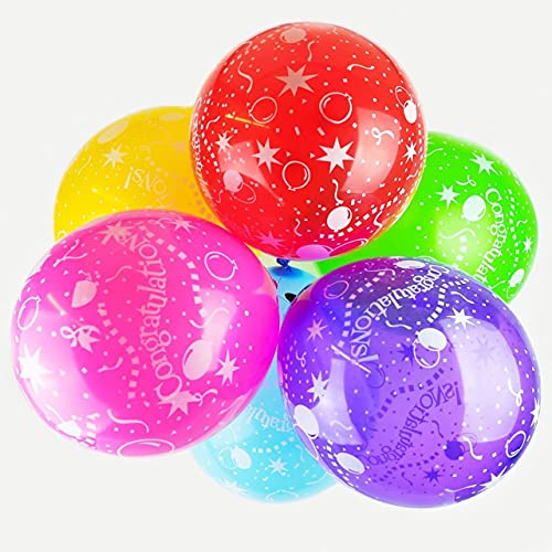 Happium 12" Congratulations, farblich sortiert, 10er-Pack, Latexballons in verschiedenen Farben, Congratulations-Partydekoration von Happium