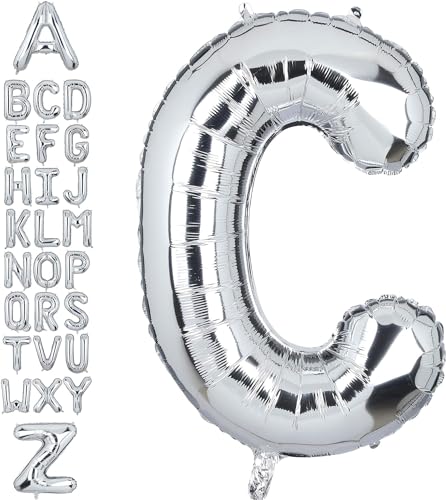 Happium 35,6 cm großes Alphabet A-Z Buchstabe, Zahl 0-9 Folienballons benutzerdefinierte Ballon (Silber, C) von Happium