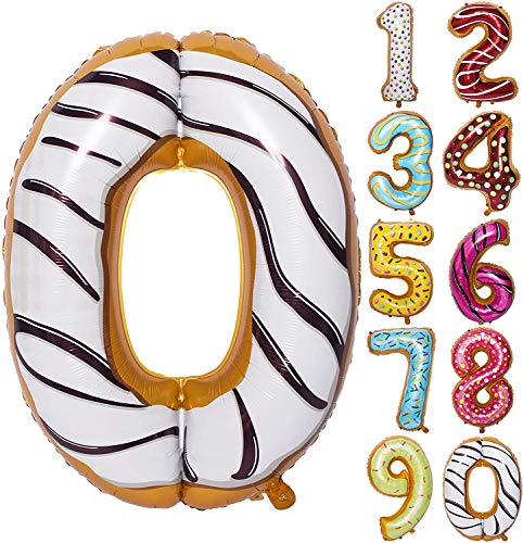 Happium 86,4 cm 0-9 Zahlenballons Folienballons Mylar-Luftballons für Partydekorationen Partyzubehör (Zahl 0, Donut) von Happium