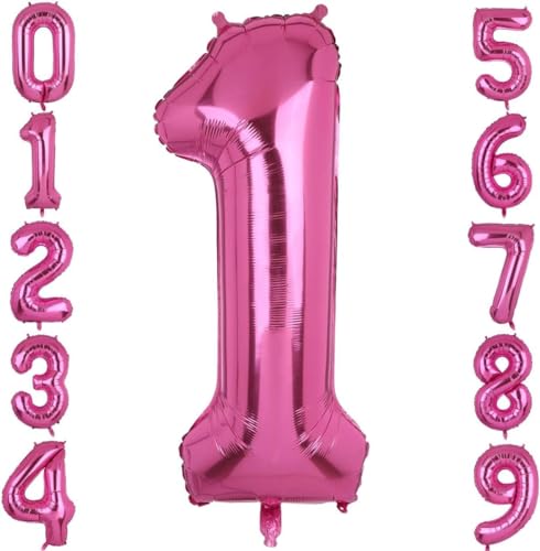 Happium Folien-Luftballons in Großbuchstabe, 35,6 cm, Hot Pink, Zahl 1, einzelner Mylar-Ballon, Geburtstagsparty, Dekoration, Versorgung, Babyparty (Nummer 1) von Happium