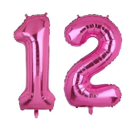 Happium Luftballons, 14 Zoll Zahlenballons 12, Hot Pink Folienballons Geburtstag Rosegold Ballon Zahlen 1 und 2 Luftballons für Geburtstag Hochzeit Party Dekorationen Feier Supplies von Happium