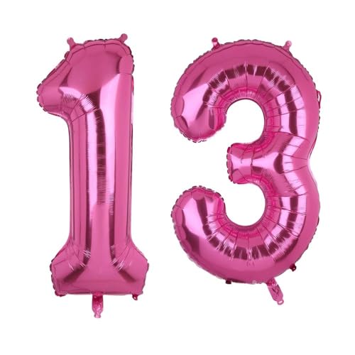 Happium Luftballons, 14 Zoll Zahlenballons 13, Hot Pink Folienballons Geburtstag Silber Ballon Zahlen 1 und 3 Luftballons für Geburtstag Hochzeit Party Dekorationen Feier Supplies von Happium