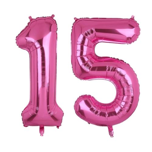 Happium Luftballons, 14 Zoll Zahlenballons 15, Hot Pink Folienballons Geburtstag Silber Ballon Zahlen 1 und 5 Ballons für Geburtstag Hochzeit Party Dekorationen Feier Supplies von Happium