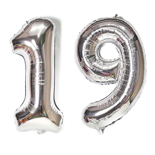 Happium Luftballons, 34 Zoll Zahlenballons 19, Silber Folienballons Geburtstag Silber Ballon Zahlen 1 und 9 Luftballons für Geburtstag Hochzeit Party Dekorationen Feier Supplies von Happium