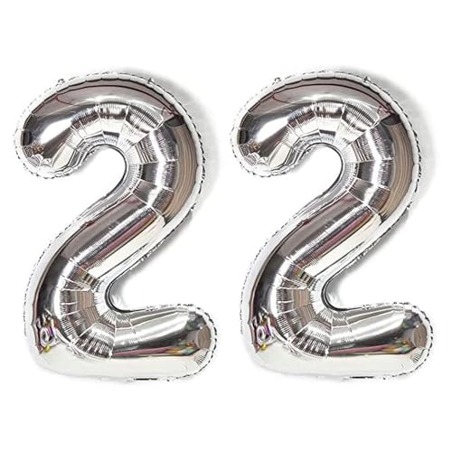 Happium Luftballons, 34 Zoll Zahlenballons 22, Silber Folienballons Geburtstag Silber Ballon Zahlen 2 und 2 Luftballons für Geburtstag Hochzeit Party Dekorationen Feier Supplies von Happium