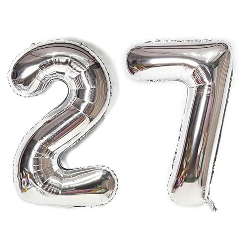 Happium Luftballons, 34 Zoll Zahlenballons 27, Silber Folienballons Geburtstag Silber Ballon Zahlen 2 und 7 Ballons für Geburtstag Hochzeit Party Dekorationen Feier Supplies von Happium