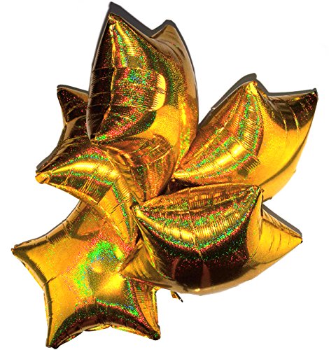 Happium Star Holografische Folienballons, 5 Stück, Helium, 18 Zoll, Sternballons, Folienballon-Set für Geburtstagsfeier, Abschlussfeier, Babyparty, Hochzeitstag, Partydekorationen (Gold) von Happium