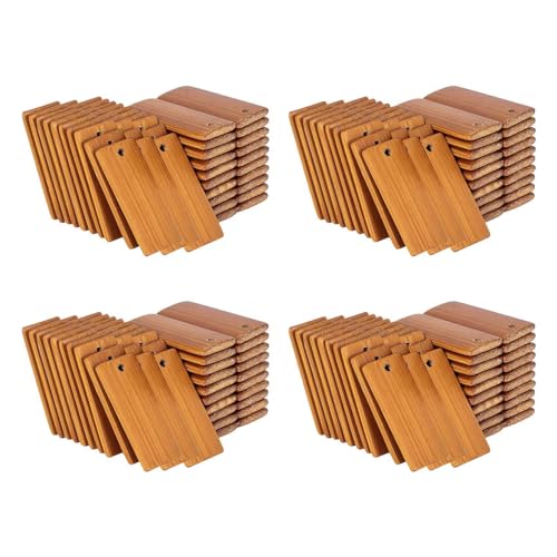 200 Stück 45 x 20 mm rechteckige Holzanhänger für Schlüsselanhänger, Bambus, unlackiertes Holz, Schlüsselanhänger von Happlignly