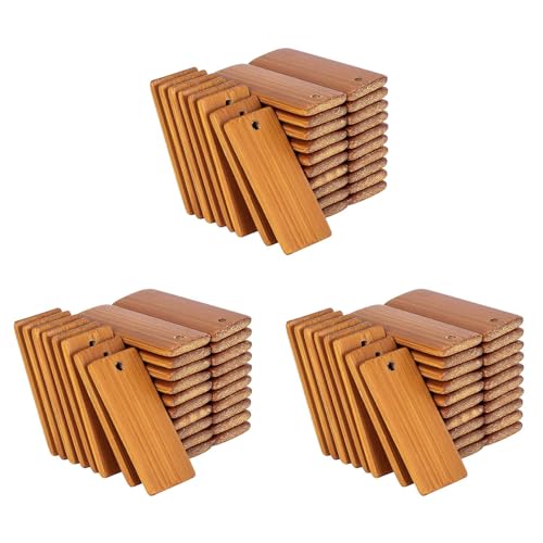 300 Stück 45 x 20 mm rechteckige Holzanhänger für Schlüsselanhänger, Bambus, unlackiertes Holz, Schlüsselanhänger von Happlignly