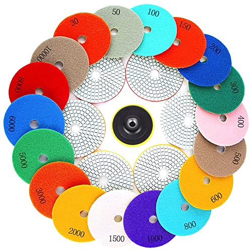 Diamant-Polierpads, 10,2 cm, mit M10-Unterlage, 18 Stück, 30–10000 für Bohrer, Schleifer, Polierer, 18 Stück von Happlignly