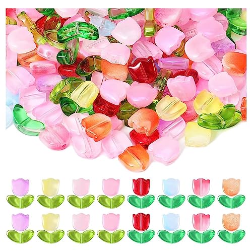 Happlignly 320 Stück handgefertigte Tulpen Glasperlen Abstandshalter Perlen Kristall lose Glasblumen Perlen Perlenmaterial von Happlignly